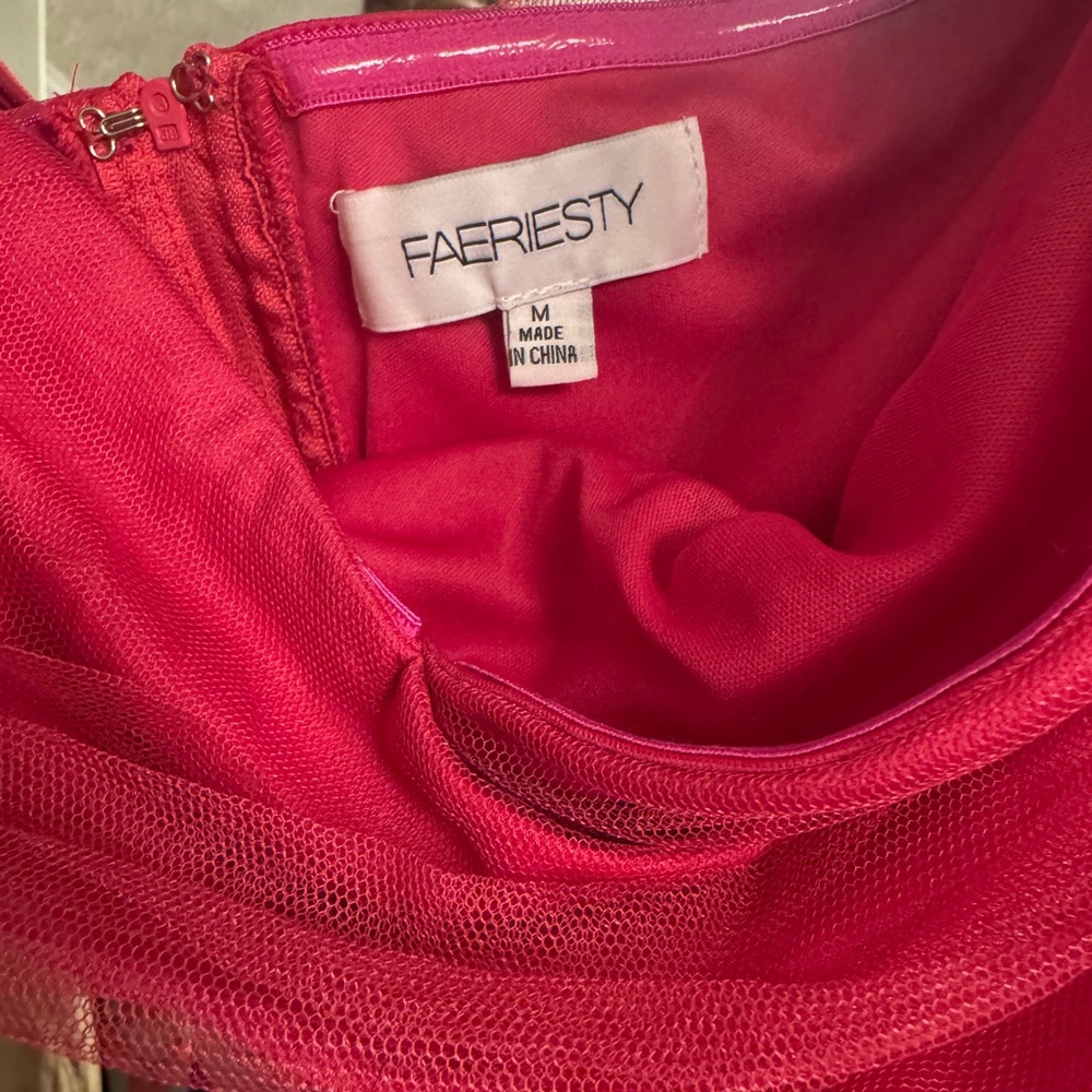 Hot Pink Two-Piece Ruffled Tulle Gown - Picture 4 of 6